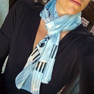 Euc Sheer Faux Chiffon piano keys and musical notes printed scarf 13x60"